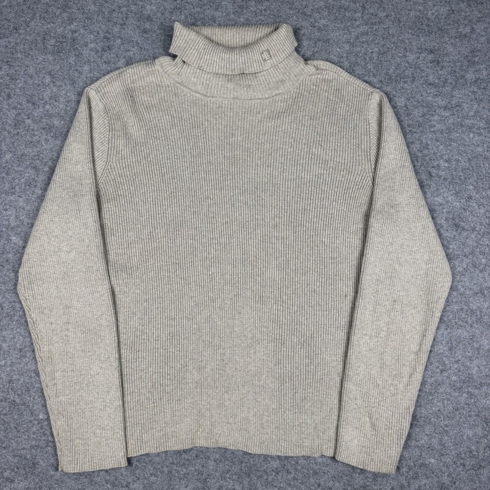 Lauren Ralph Lauren Turtleneck Sweater 2X Beige Ribbed Cotton Knit Pullover